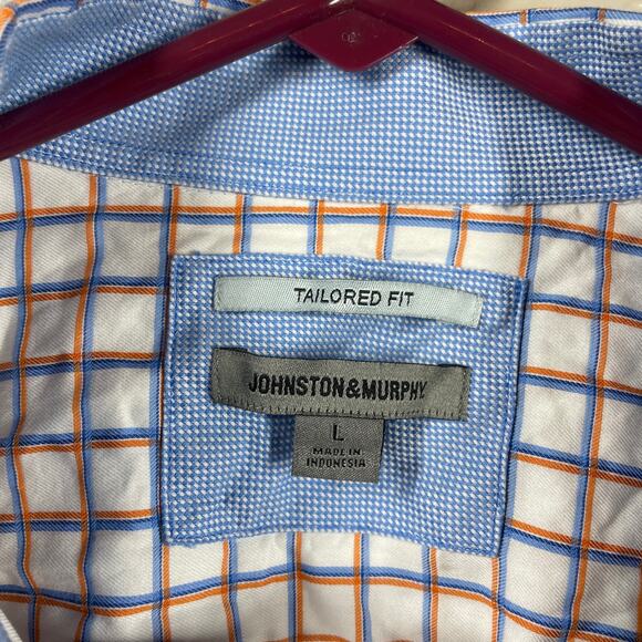 Johnston & Murphy White Long Sleeve Button Up Tailored Fit Check Shirt Mens Sz L - Picture 2 of 5